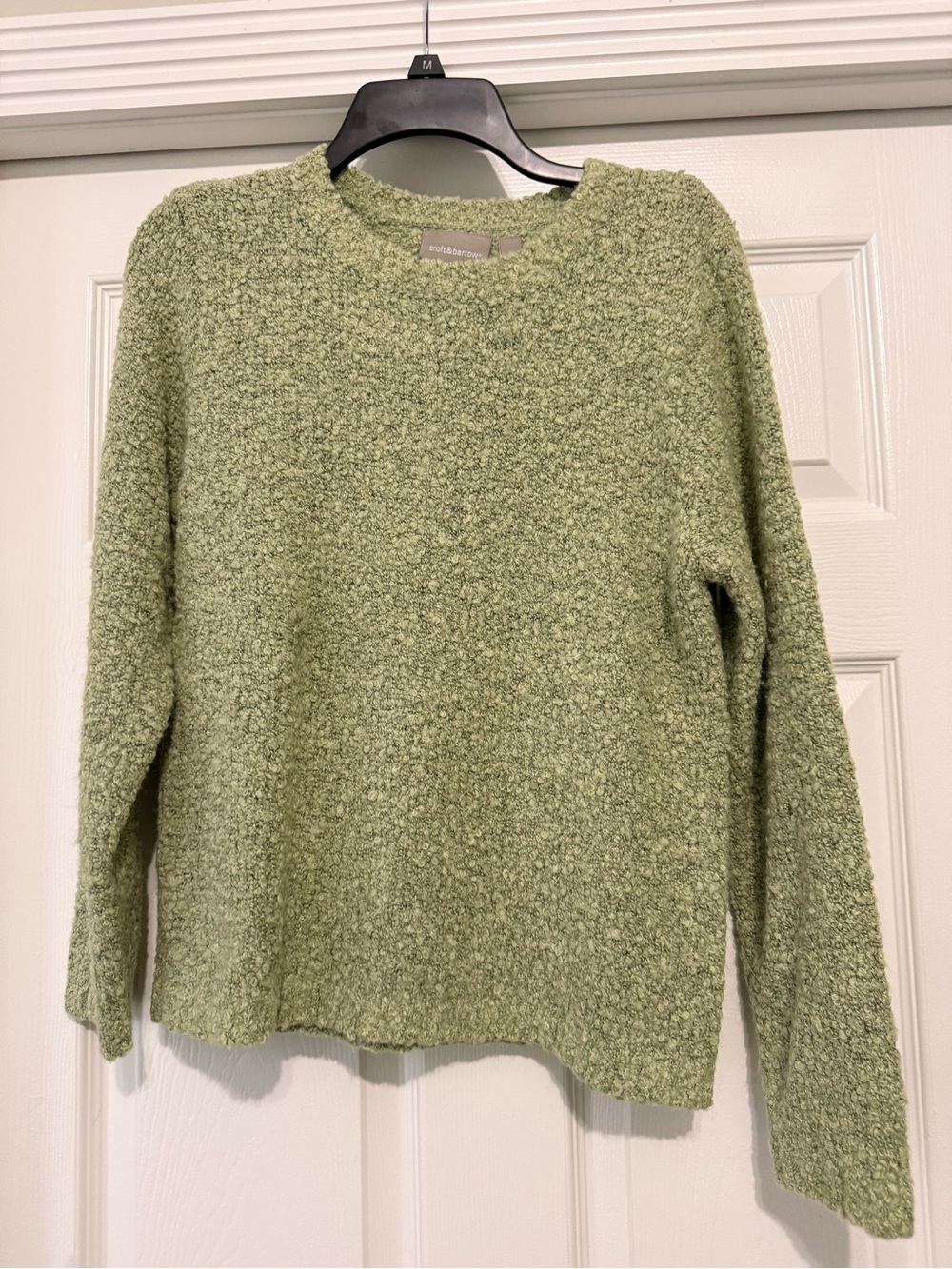 “Grandma-core” Croft & Barrow Sage Green Bouclé Crewneck Sweater